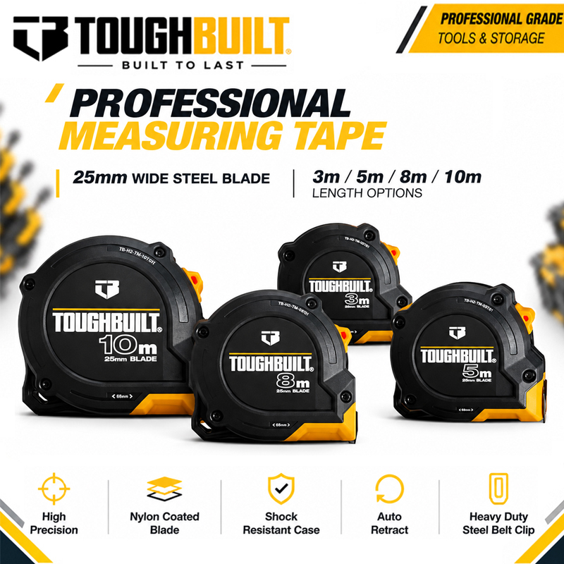 Stanley Tape 25Ft - TOUGHBUILT 3m/5m/8m/10m Serisi Çelik Şerit Metre,